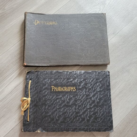 Vintage Photograph Album Set Of 2 With Textured Covers & Ribbon Ties - Picture 1 of 13